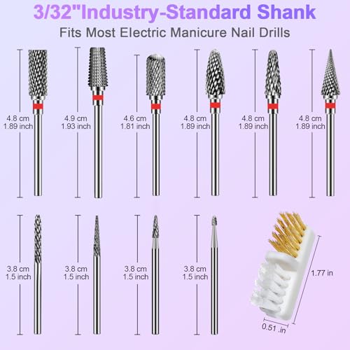 Diesisa 10Pcs Nail Drill Bits Set:Tungsten Carbide Nail Bits for Nail Drill - color: Red-10Drill Bits