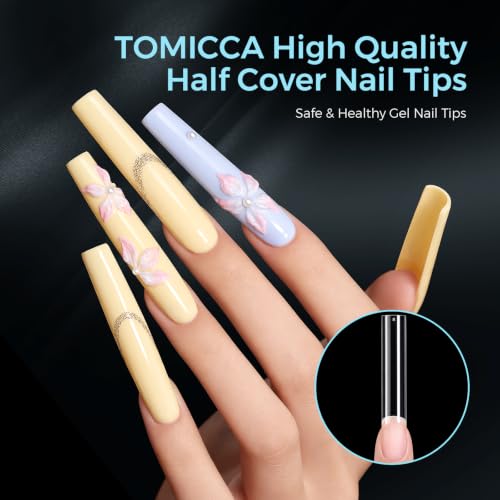 TOMICCA XXL Extra Long Square Nail Tips 308Pcs Half Cover Acrylic Nails