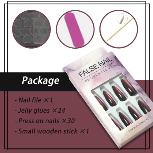 Red Brown Press on Nails Almond Medium Glossy Fake Nails for Women - color: 19- Red Brown