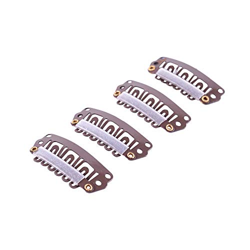YANTAISIYU 24 pcs/lot Metal Hair Extension Clips, 28mm 6-Teeth Clips with Rubber U-Shape Snap for Hair Extension Hairpiece (Dark Brown) - color: Dark Brown, style: 28mm 24pcs U-shape