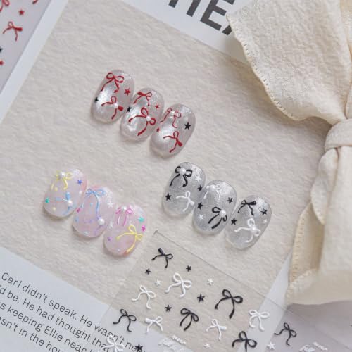 Bow Nail Stickers Black Red Nail Art Decals Pearl Nail Charms Stickers - color: Color12