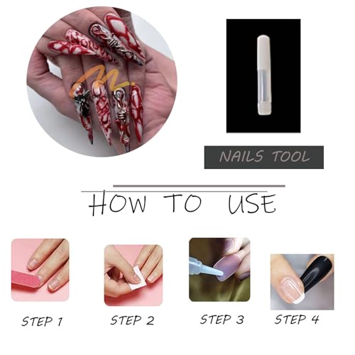 MISUD Press on Nails - Long Stiletto Glue on Nails with Goth Red, Acrylic Gothic Charms Vampire Design 24 pcs - color: 06108Red