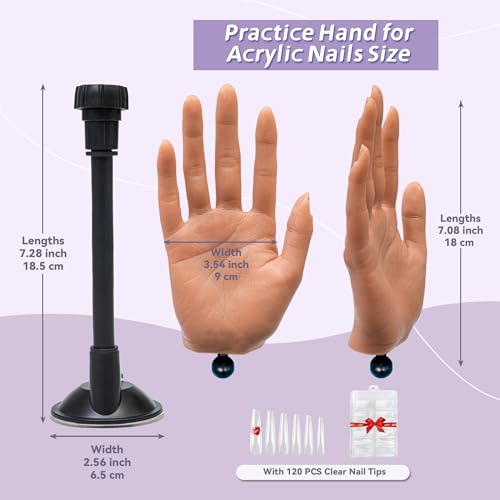Realistic Silicone Practice Hand for Acrylic Nails, Flex Fingers - color: Suction Cup Stand Color 3 Prominent Bone Contours