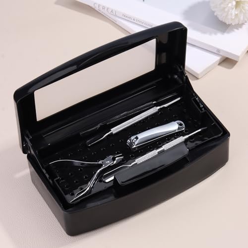 SUTOKAKA Nail Tool Sterilizer Box Plastic Disinfectant Container, Black - color: Liftable Black