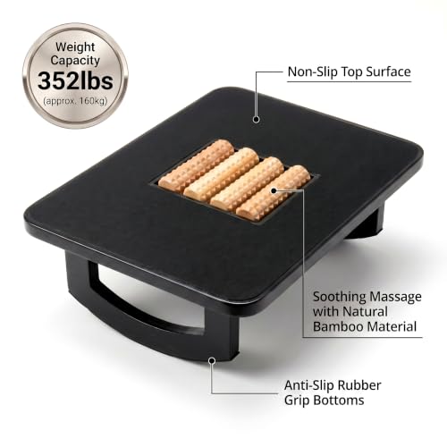 Bamboo Under Desk Foot Rest Foot Stool Rocking Footrest (Black Semicircle) - color: Black, size: Semicircle