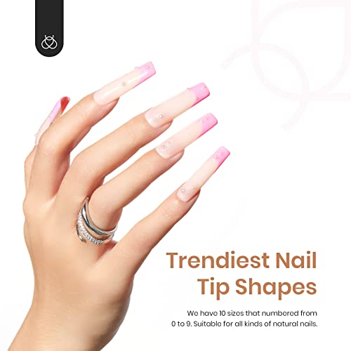 Beetles Gel Nail Tips, 500Pcs Pre-shaped Long Square - color: Long Square 500pcs (Clear)