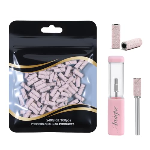 100 Pcs Nail Drill Bits, 240 Grits Sanding Bands for Nail Drill with 3.1mm Mandrel Bits, Mini Sanding Bands for Acrylic Nails Gel Manicures and Pedicures (Pink) - color: 100pc Pink, size: 240 Grit