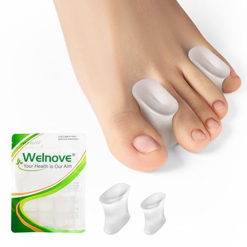 Welnove Upgraded Gel Toe Separators – 8-Pack Aloe Vera Extract Infused Silicone Toe Spacers for Straightening Overlapping Toes, Calluses – Bunion Corrector for Men and Women (Multi-Size, Clear) - size: Multi-Size