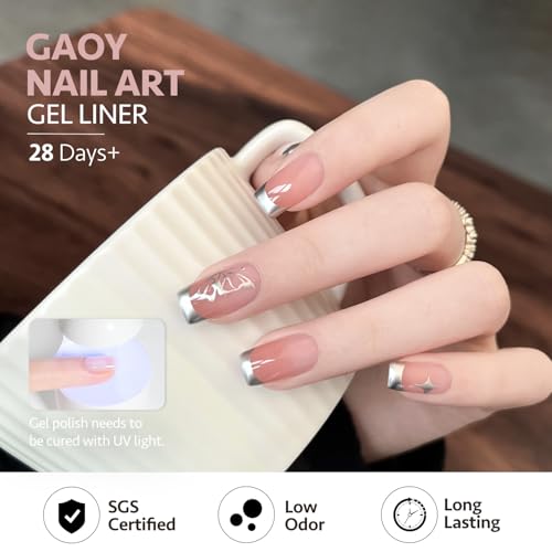 GAOY Metallic Silver Gel Nail Polish Art Liner, 8ml 3D Mirror Chrome Effect