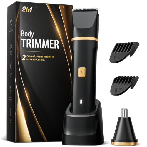 Risina Body Trimmer for Men, 2-in-1 Groin & Body Hair Trimmer, IPX7 Waterproof Electric Razor, Ball & Pubic Hair Trimmer for Private Areas, Ceramic Blade Body Shaver, Rechargeable Grooming Kit - color: Black