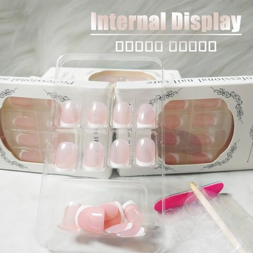 Press on Nails Classic Nude White French Tip Medium Square Fake Nails - color: White French