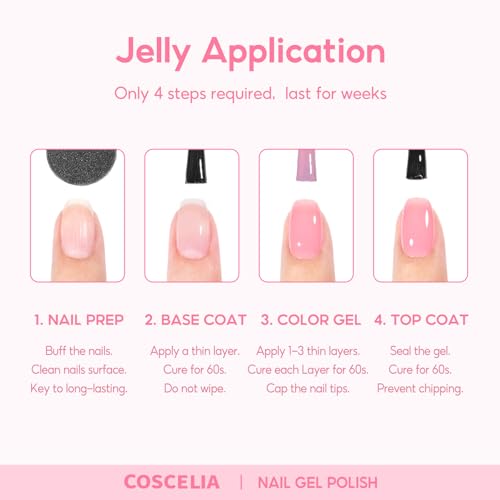 COSCELIA Jelly Gel Nail Polish 22 Colors with 3PCS Base Top Coat Translucent Pastel Nude Pink Green U V Gel Polish Soak Off Nail Gel Kit for Salon Home Nail Art - color: 21 Colors Jelly Gel Nail Polish 01