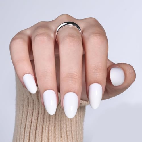 White Short Almond Press On Nails Pure White Glossy Fake Nails - color: B3-White