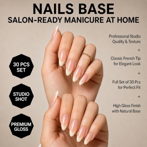 Cat Eye French Press On Nails, 30PCS Almond Soft Gel Nude Nails - color: Shimmer Beige French Tip