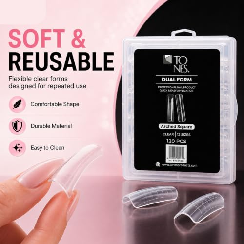 TONES Premium Dual Form 120 PCS (Arched Square) Soft Reusable, Nail Extension Molds | Professional Gel Tip System | DIY Home & Salon Nail Art Kit