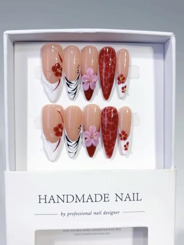 Handmade Fall Press On Nails Long Almond French 10Pcs - color: color02