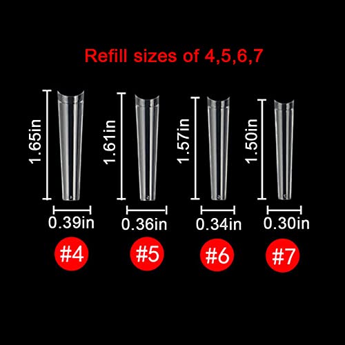 SWETIDY False Nail (600Pcs Refill XXL Coffin, No C Curve, Clear, Acrylic, Ballerina, Half Cover) - 4, 5, 6, 7 Sizes