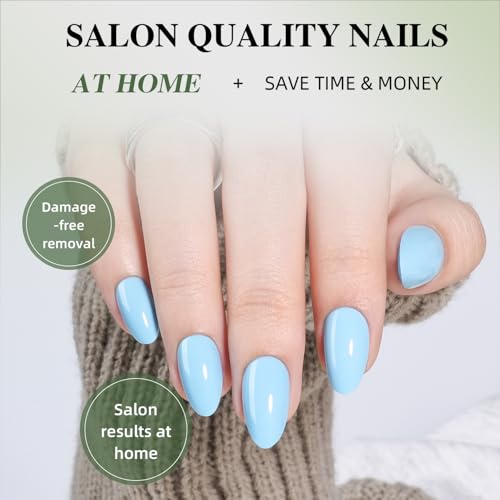 Blue Press On Nails Almond - Blue Almond Fake Nails - color: 5C - Soft Blue