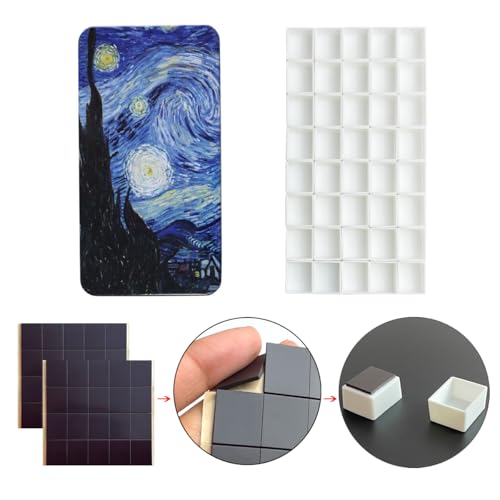 Empty Watercolor Tins Palette with 40 Half Pans Carrying Magnetic Squares - color: Starry Night, size: 6.7" x 3.5" x 0.6"