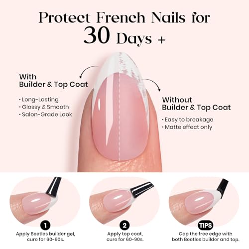 Beetles French Tips Press On Nails- 210 Pcs Medium Almond Nails - color: 2 - Pink French - M