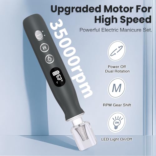 Electric Nail Drill Cordless 2000 mAh Rechargeable Portable Nail File Drill - color: Grey 2