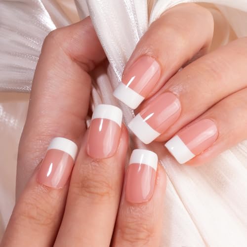 CurvLife Medium Square French Tip Press On Nails, Classic Edge, Soft Gel - color: french-1
