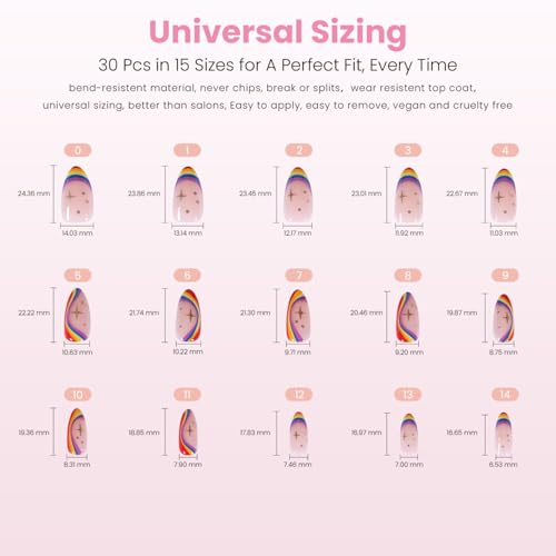 Nail Reformation Press On Nails, Rainbow Ombre Swirl Medium Almond 30 Pcs - color: Rainbow Arc