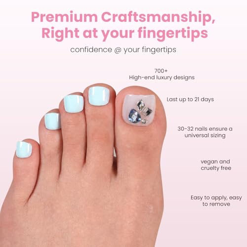 Nail Reformation Press On Toenails, Milky White & Baby Blue Short Square - color: Crown Gem