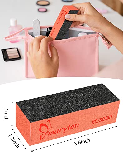 Maryton Nail Buffer Sanding Blocks, 80/80 Grit for Acrylic Nails, 10PCS - color: Black Orange