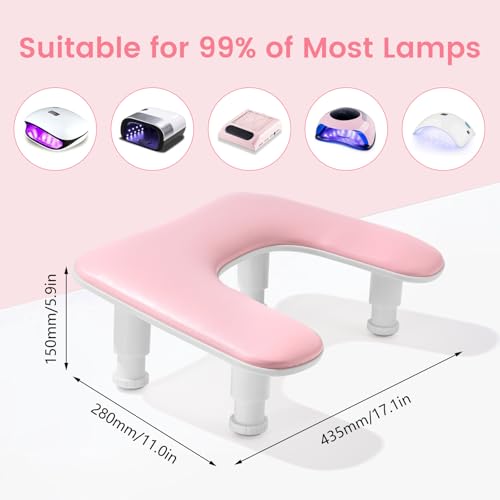 Big Arm Rest for Nails Tech, Height Adjustable, U-Shaped, Pink - color: 2nd Gen Pink