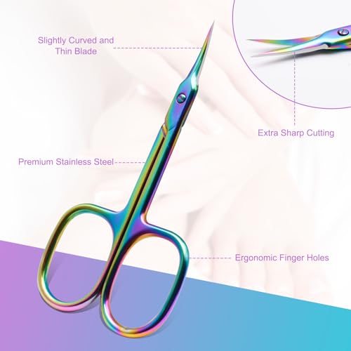 CGBE Curved Cuticle Scissors, Extra Fine Pointed Tip, for Russian Manicure - color: Colorful