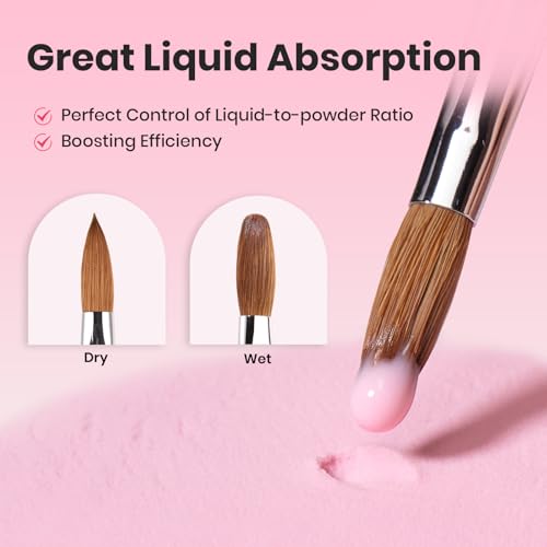Beetles Acrylic Nail Brush Kolinsky Hair Bristles Round Shaped Metal Handle - color: C-Silver-1