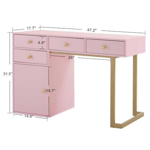BarberPub Beauty Manicure Table with Storage Drawers, Nail Salon Desk for Nail Tech, Makeup Station with Round Handles, Beauty Equipment with Display Open Space 2990 (Pink & Gold) - color: Pink & Gold