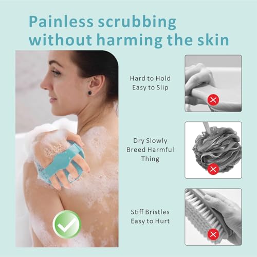 Silicone Body Scrubber Shower Brush,Super Exfoliating Body Brush with Non-Slip Strap-Effective Showering Exfoliation and Gentle Massage for Men Wome,Durable Use Brush (Dark Green) - color: Dark Green