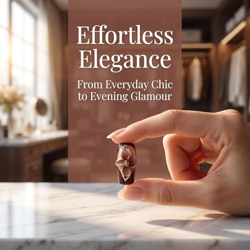 Handmade Press on Nails Medium Square Brown Gradient False Nails with 3D Flower and Swirl Design French Tip Fake Nails Luxury Reusable Acrylic Nails Press Ons for Women 10Pcs (Size M) - color: style4