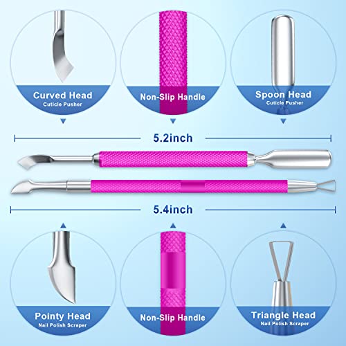 2PCS Rose Pink Cuticle Pusher Tool and Scraper Nail Pusher - color: Rose Pink
