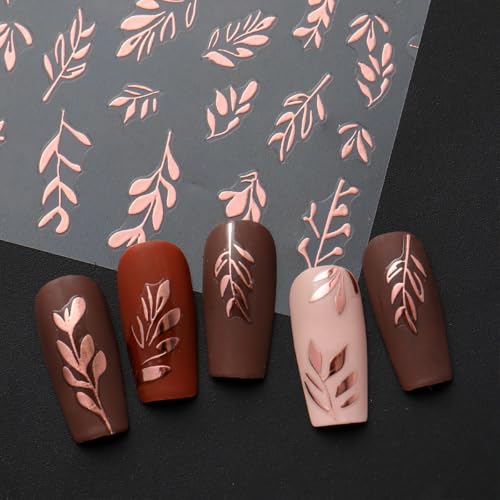 Leaf Nail Stickers, Rose Gold Nail Decals for Fall Nail Art, 4 Sheets - color: Multicolor-02
