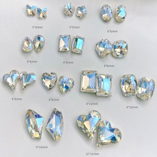 48 Pcs Big Mix Sizes Different Shape Nail Rhinestones 12 Styles 3D Glass Crystals Diamonds Love Distorts Heart Super Shiny Charms Gems Stones DIY Nail Art Decoration Craft Jewelry (Sparkle White) - color: Sparkle white
