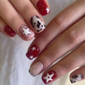 NBNTGH Short Square Press on Nails Red White Fake Nails Y2K Star False Nail - color: Style30