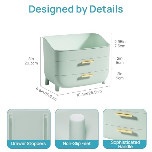 Vtopmart 3-Tier Skincare Makeup Organizer with Drawers, Green - color: Green, size: No Lid