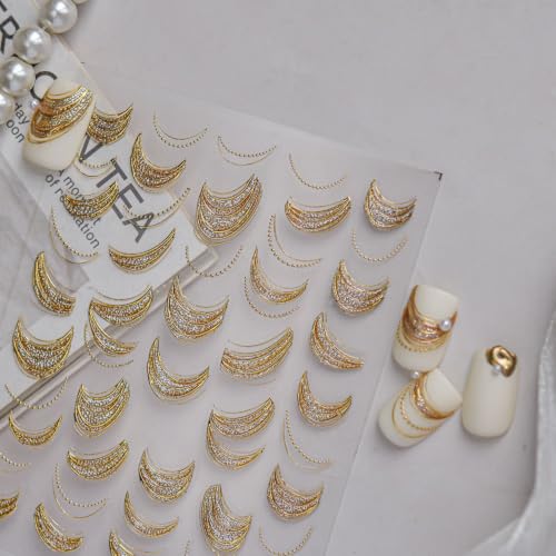 5D Embossed Nail Stickers, Premium Salon-Quality Self-Adhesive 3D Nail Art Decals, Refined Classic Designs for Easy DIY Manicure (Golden Crescent) - color: Golden Crescent