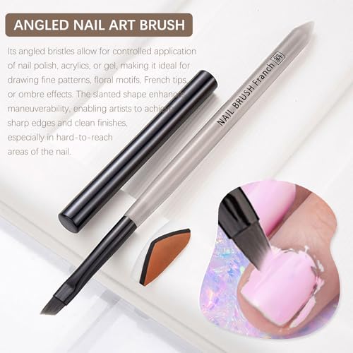 Angled Nail Clean Up Brush, Gel Nail Brushes, Acetone Manicure Brush for Builder Gel | French Tips | Salon & Home Use | Nail Artists & DIY Enthusiasts - color: Angled - Polish Clen Up Brush