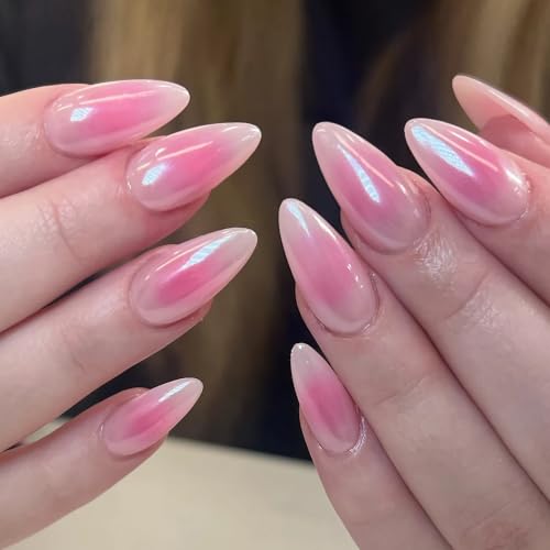 Qsnidy Pearlescent Press on Nails - Glazed Aura, Medium Almond - color: Glazed Aura