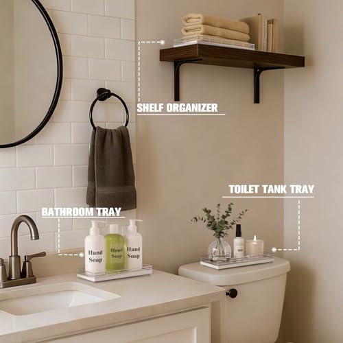 Bathroom Vanity Tray for Countertop, 12" x 6" Oak Wood Toilet Tank Tray - color: Silver, size: 12" x 6" x 1.5"