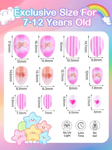 EBANKU 72Pcs Press on Nail Kids, 3 Pack Pink Children Fake Nail - color: Pink 3 Pack