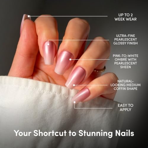 Glamnetic Press On Nails - Medium Coffin, Pearl Fake Nails 30 Pc Full Kit - color: Everyday Beauty Queen