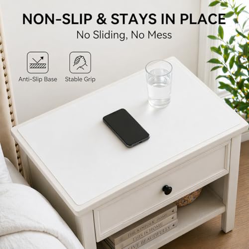 Leather Nightstand Mat for Bedside Table, Waterproof Vanity Desk and Nail Table Mat, Non-Slip Dresser Top Cover for Makeup, Perfume and Daily Essentials (White, 11.8"*15.7") - color: White, size: 11.8" x 15.7"