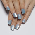 Light Blue Press On Nails Square – Short Cat Eye Fake Nails 30PCS - color: M02-Aurora Mist