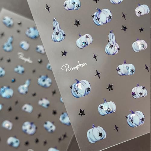 Halloween Nail Stickers for Nail Art Blue Pumpkin Halloween Fingernail Nail Art Stickers Black Stars 5D Embossed Nail Decals 3D Self-Adhesive Nails Supply Manicure Sliders for Nail Decoration - color: Halloween Style12