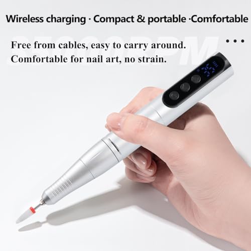 Wireless 35000RPM Nail Drill Pen USB Nail File Polishing Pen Rechargeable Nail Drill Machine Portable Manicure Drill Salon Tool (Silvery) - color: Silvery
